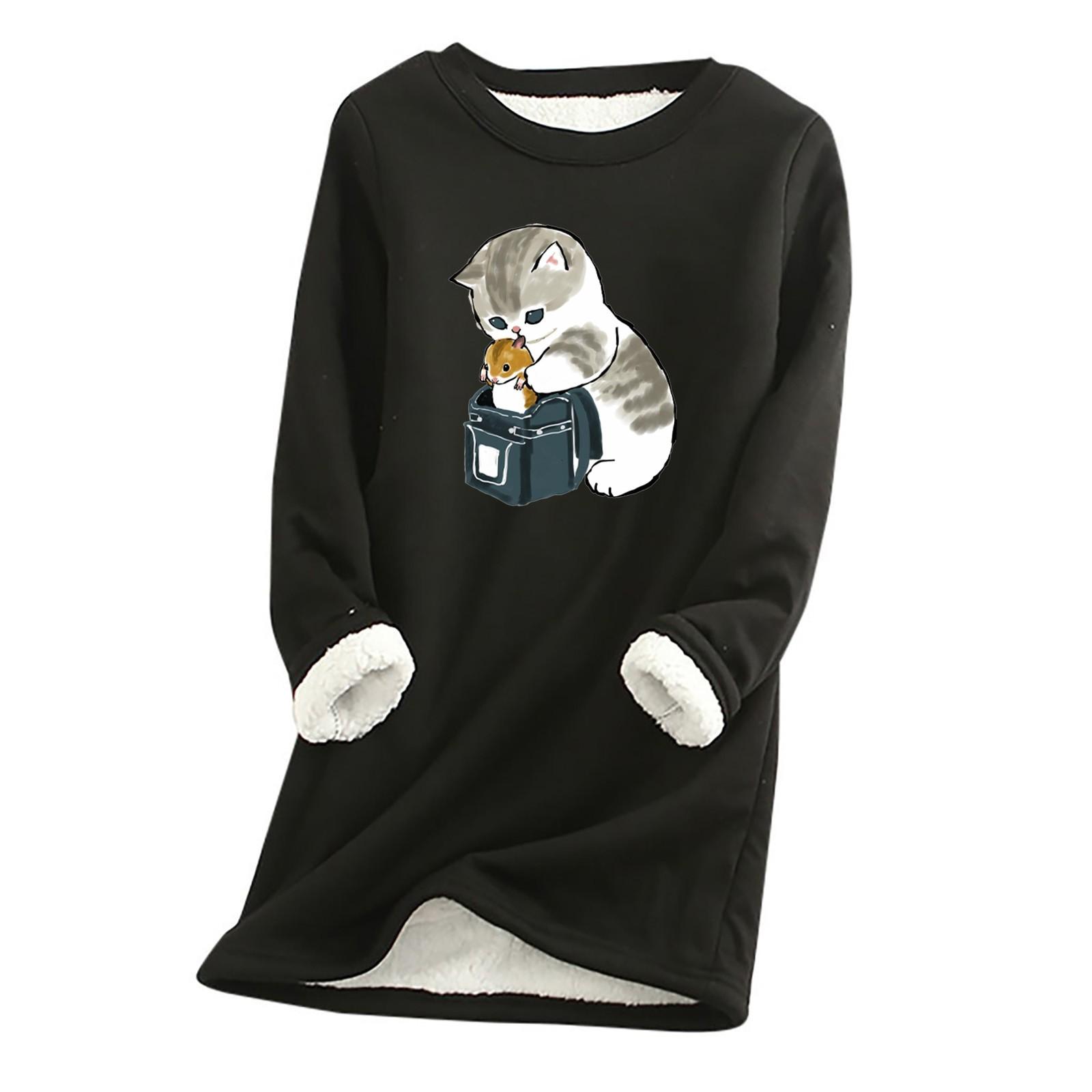 

Жіночий товстий флісовий світшот з леопардовим принтом, теплий оксамитовий верх з круглим вирізом L чорний