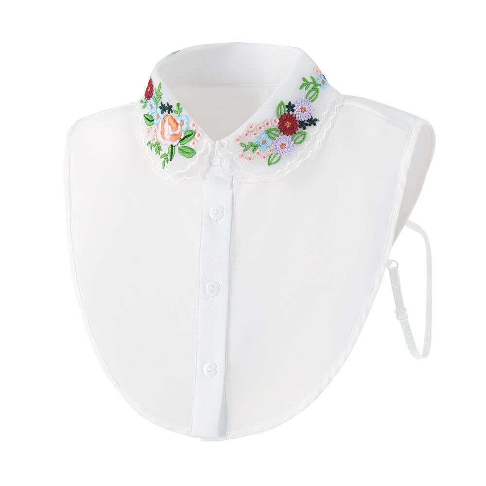 

Цветной вышитый фальшивый воротник-манишка, съемный, на пуговицах, для рубашки, одежда белый