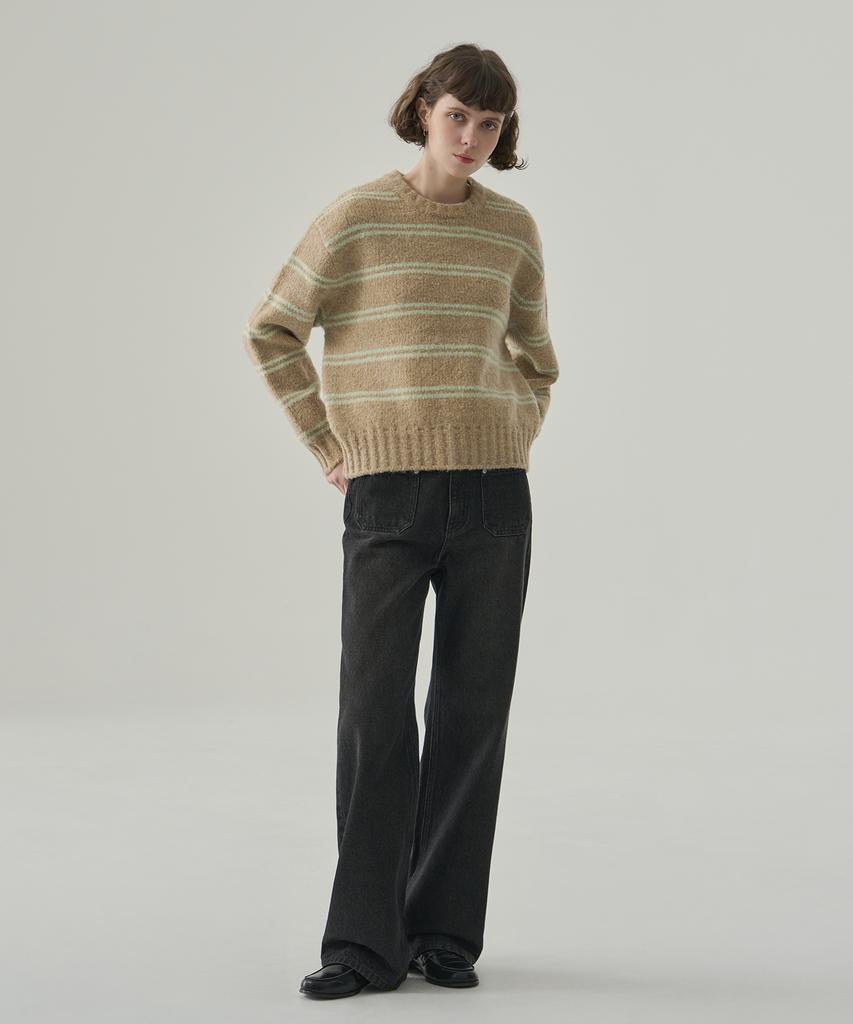 Deuloupisumeon Mellow Stripe Pullover Knit [Beige]