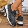 Fashion Women Rhinestone Casual Sneakers Breathable Wedge Women Lightweight Shoes Slip on New Comfortable Spring Mesh Shoes Size 36-43