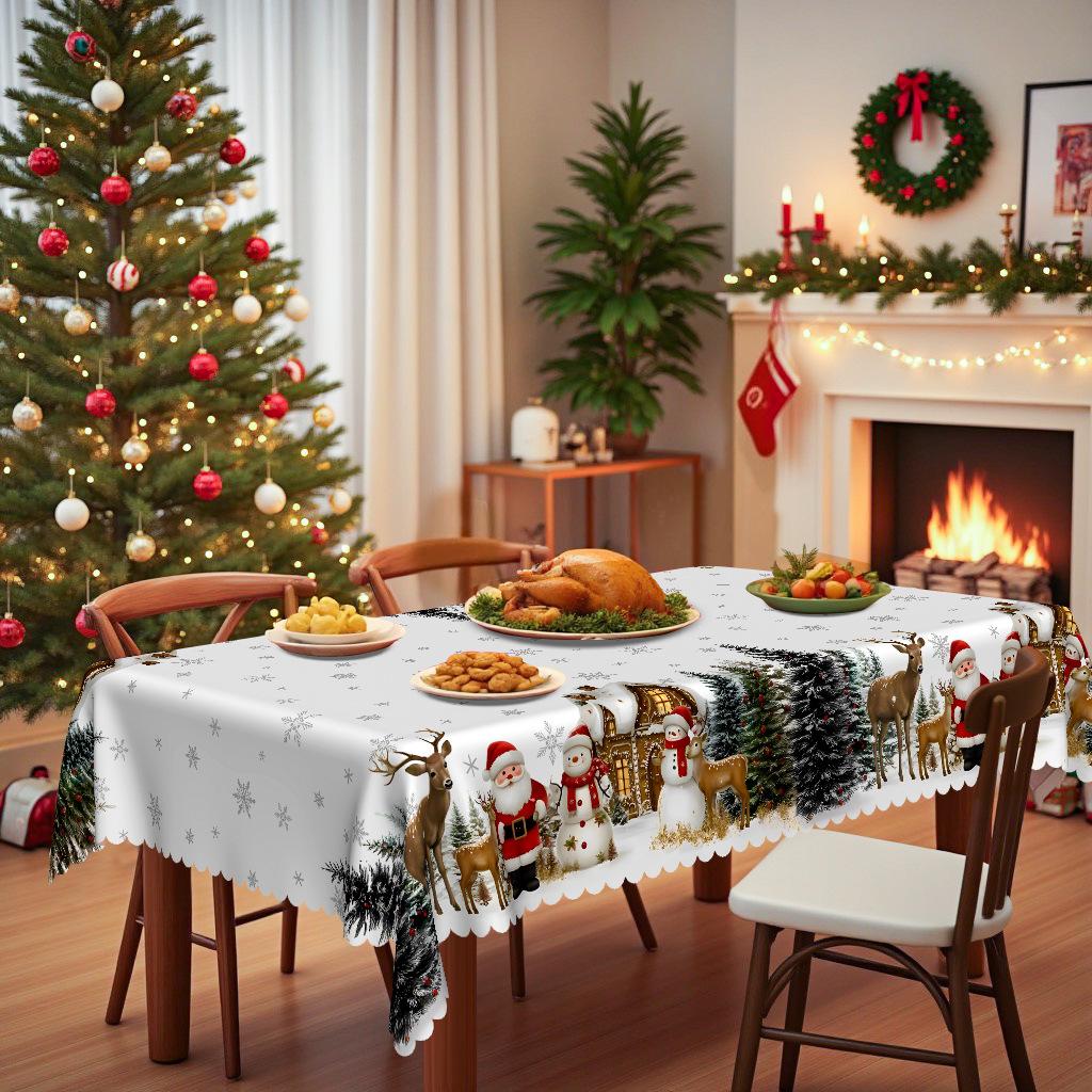 Christmas Round Tablecloth, Waterproof Christmas Table Cloth, Santa Claus, Snowman, Elk Snow Pattern