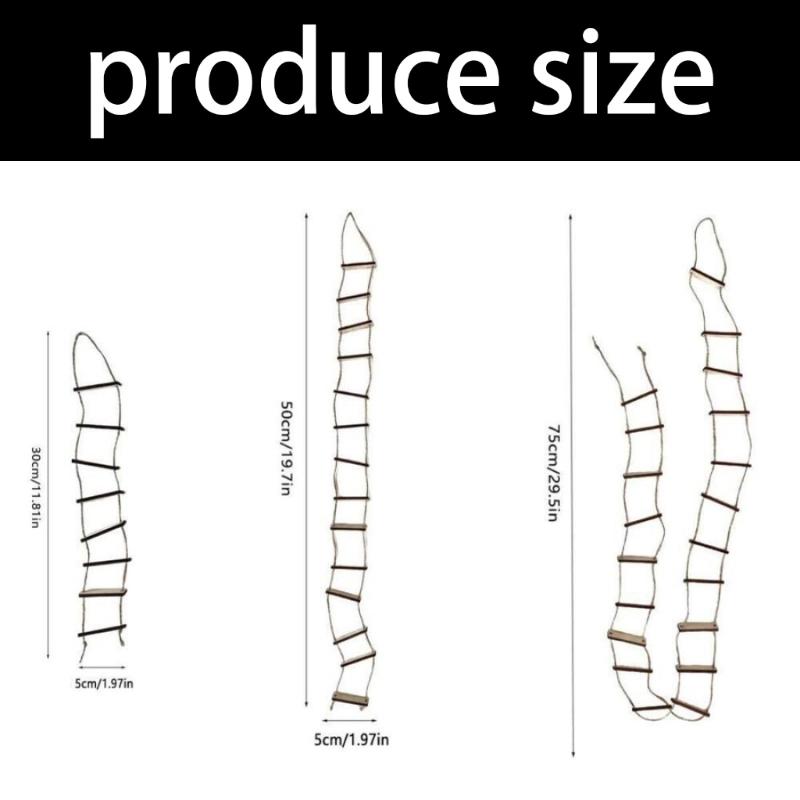 Dřevěný lanový žebřík Závěsný na stěnu Dřevěný žebřík z větví s nástěnným lanovým závěsným ornamentem pro domácí dekoraci DIY řemesla