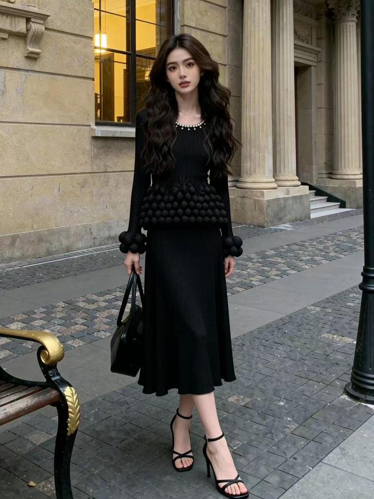 Design-Sense Faux Two-Piece Long Pleated Dress - Spring 2026 Collection, European & American Style