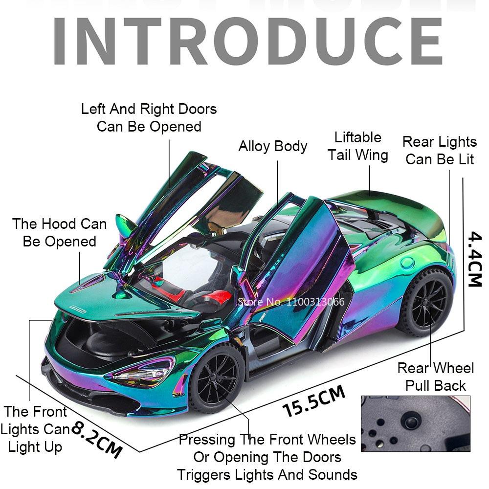 1:32 Alloy Diecast 720S Toys Cars Models with Light Music Miniature Sports Car Wheel Pull Back Vehicles for Child Festival Gifts