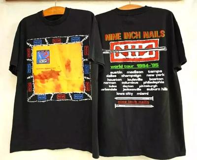 T-shirt Unisex a 2 Lati Nera Nine Inch Nails NIN World Tour 1994 Anni '90