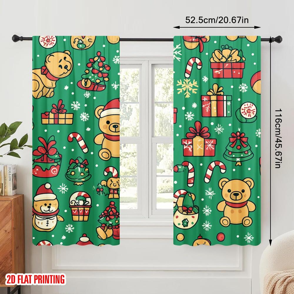 2 szt., druk płaski 2D Tkanina zasłonowa Boże Narodzenie Miś Prezenty Drzewka (2) Wszechstronny poliester (bez pręta) Dekoracje na świeżym powietrzu