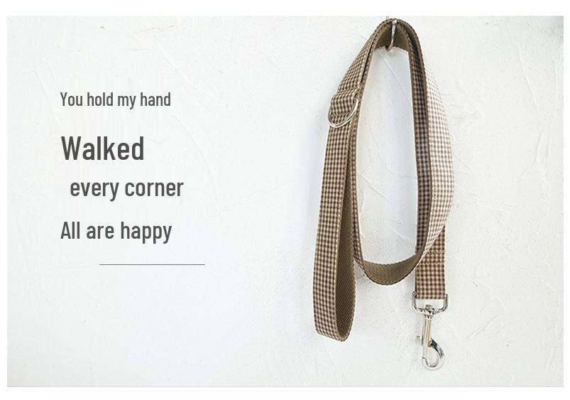 Innovative Coffee Plaid Dog Leash & Collar Set UDL-072