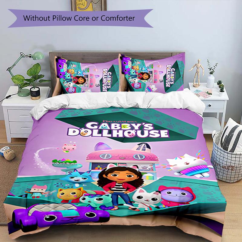 3pcs Gabby's Dollhouse pattern bedding set duvet cover set includes duvet cover &pillowcases, perfect all season bedroom decoration & gift