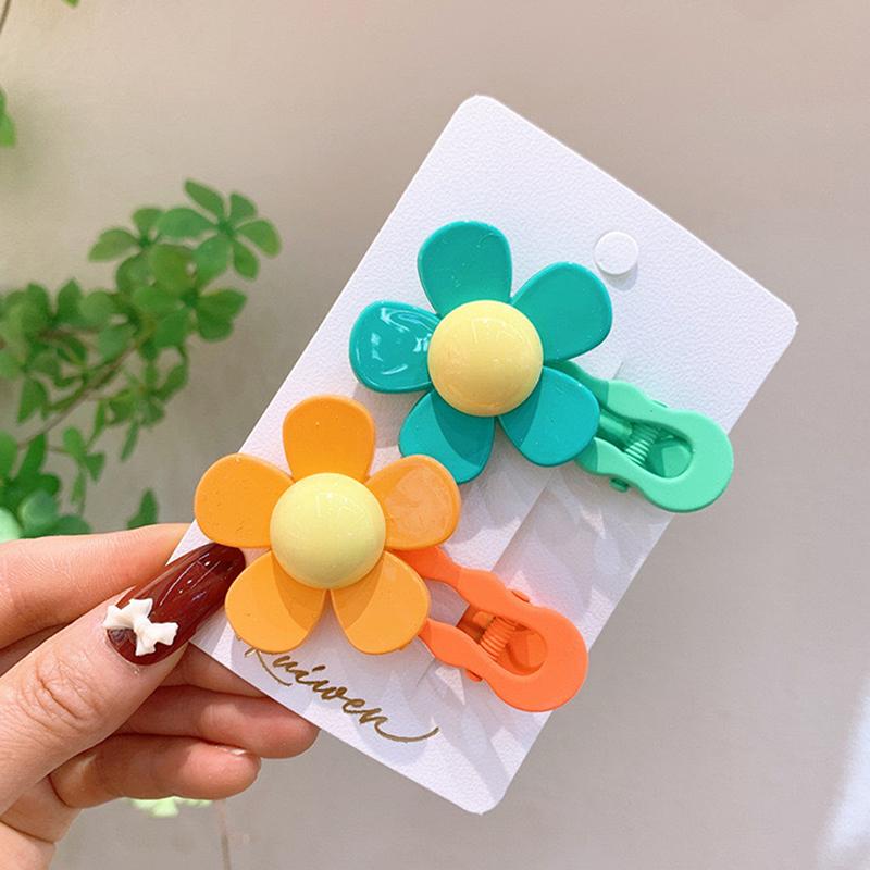 2Pcs Cute Flower Hair Clip Summer Fashion Bangs Broken Barrette For Girls No Trace Headdress Candy Color Hair Accesories