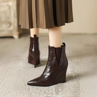 NEW Loafers Wedges Women Shoes Winter High Heels Shallow Elegant Shoes Pointed Toe Side Zipper New Party Dress Ladies Snow Botas