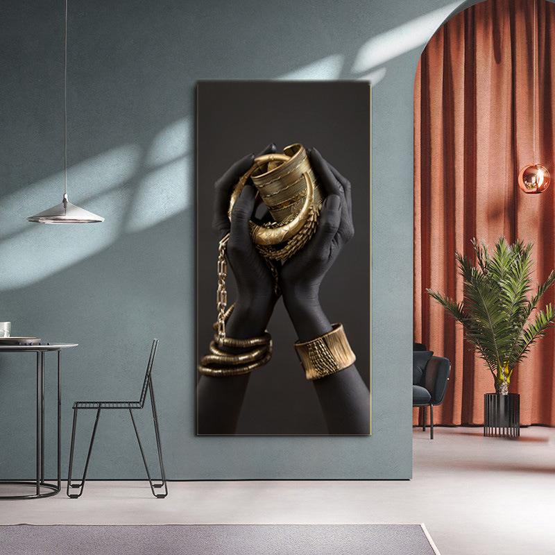 Black Hand With Golden Jewelry Canvas Paintings Posters And Prints African Art Modern Pictures Home Wall Decoration Background Wall Decoration