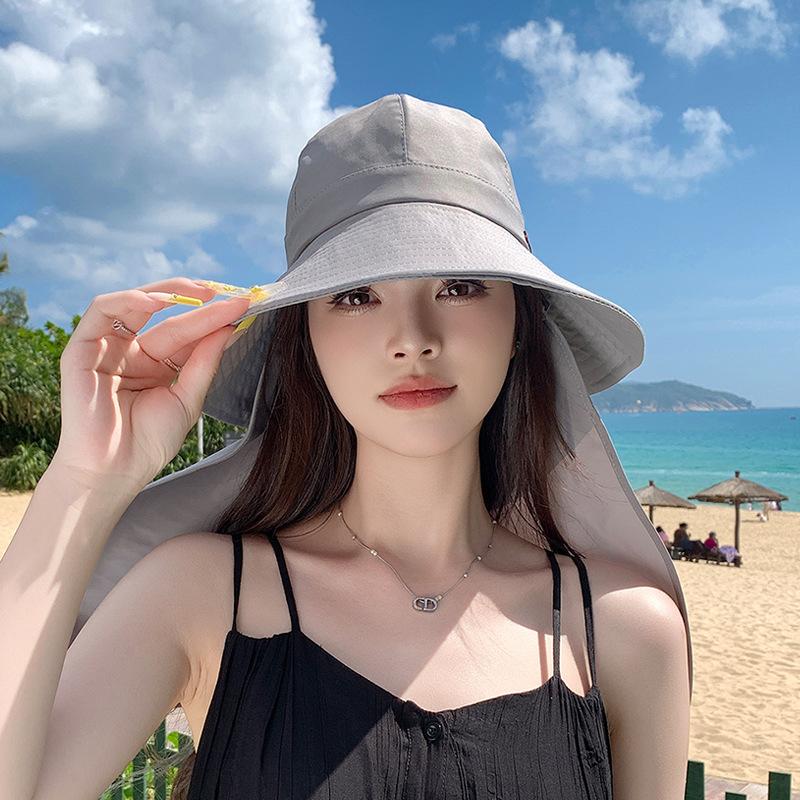 Summer big brim shawl neck protector bucket hat big head circumference sunshade sun protection hat men and women outdoor mountaineering fishing hat