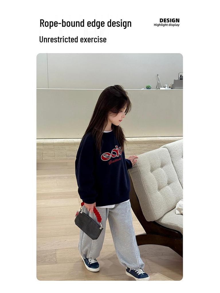 YOJIA Girls' Stylish Loose Straight-Leg Sweatpants for Spring and Autumn 2026