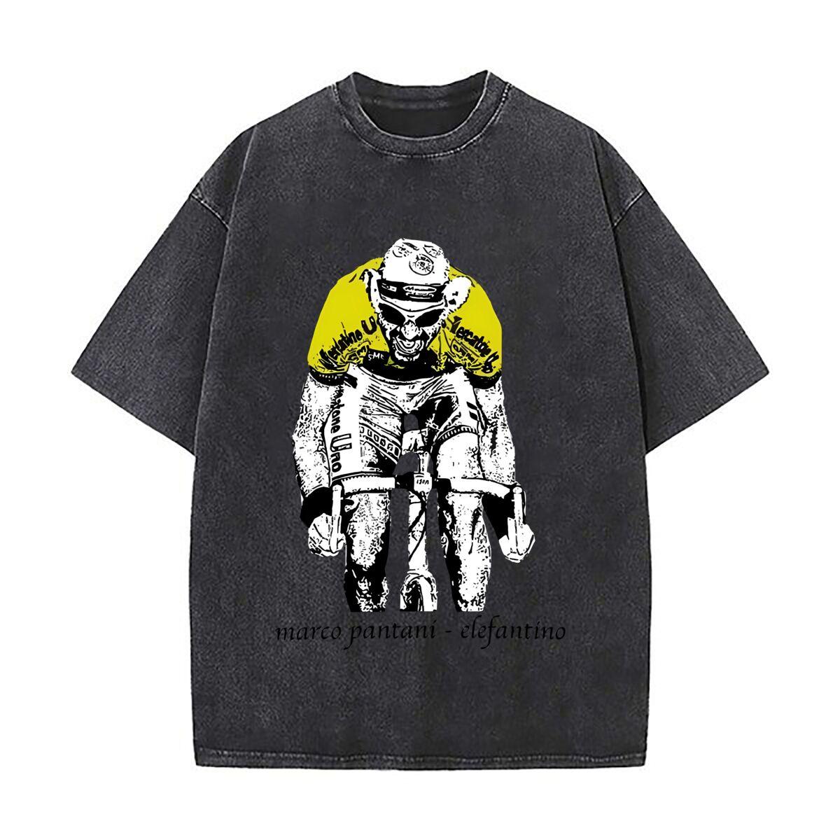 

Marco Pantani Elfantino Cycling Legend Tribute Art Vintage Distressed Washed Cotton Short Sleeve Streetwear Outfit S