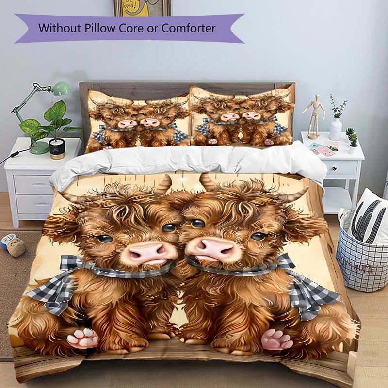 Highland Cattle Duo Print 3Pcs Bedding Setduvet Cover With 2 Bedropillowcase Home Birthday Gift