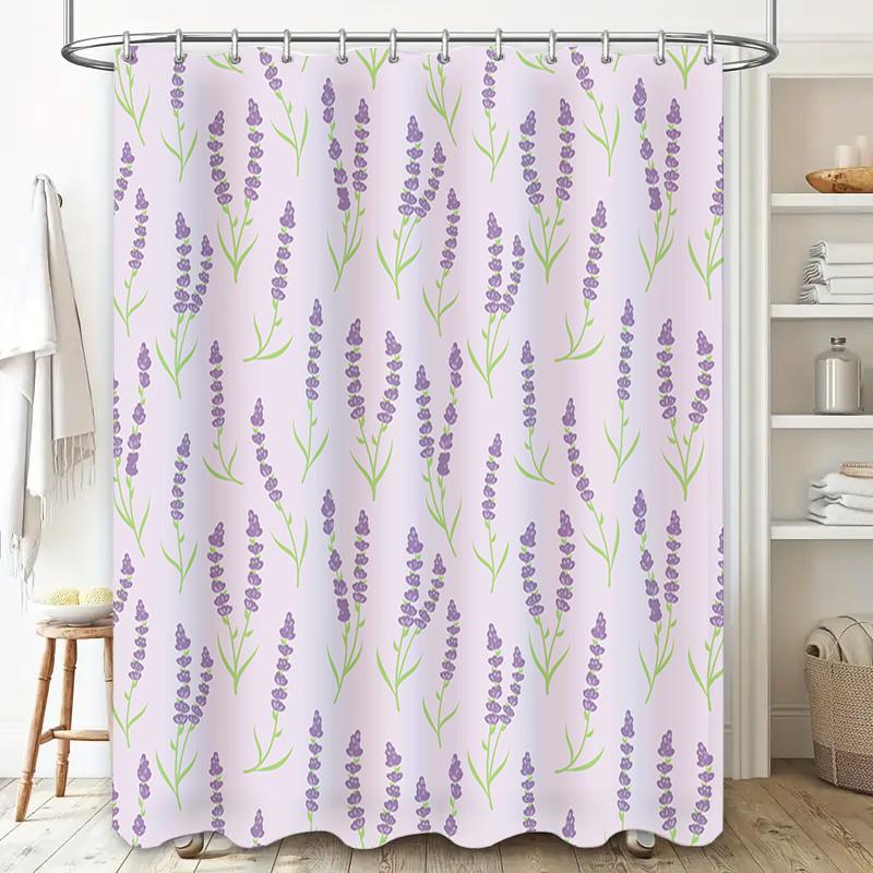 Classic Lavender Shower Curtain Pink Background with Green Leaves Pattern 180 x 243cm Bathroom Decor
