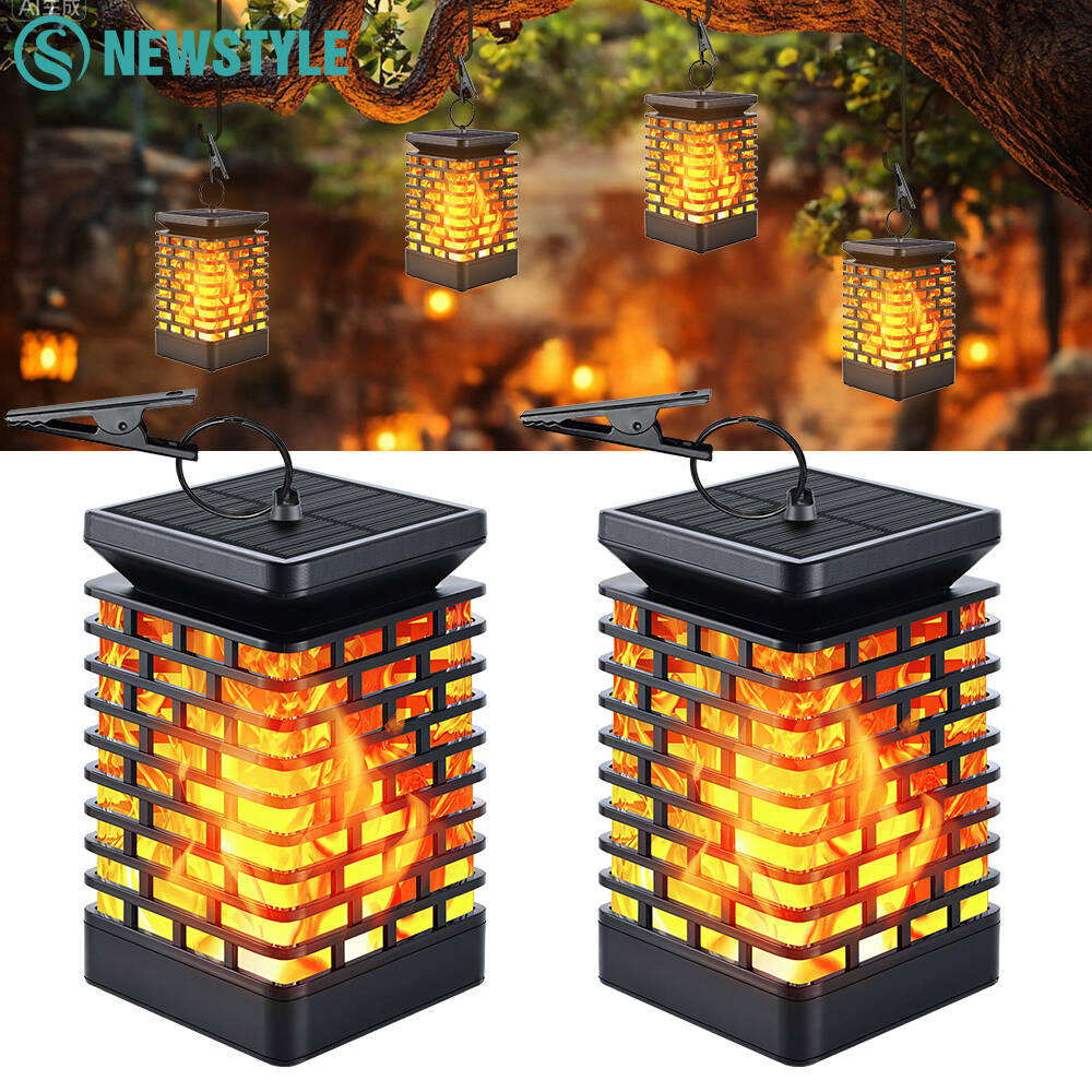 2-4PCS Solar Hanging Lanterns Garden LED Flickering Flame Light Solar Powered Landscape Light Fence Patio Pathway Decor