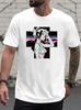 Black T-shirt with Anime Girl & Cross Print - Casual Crew Neck