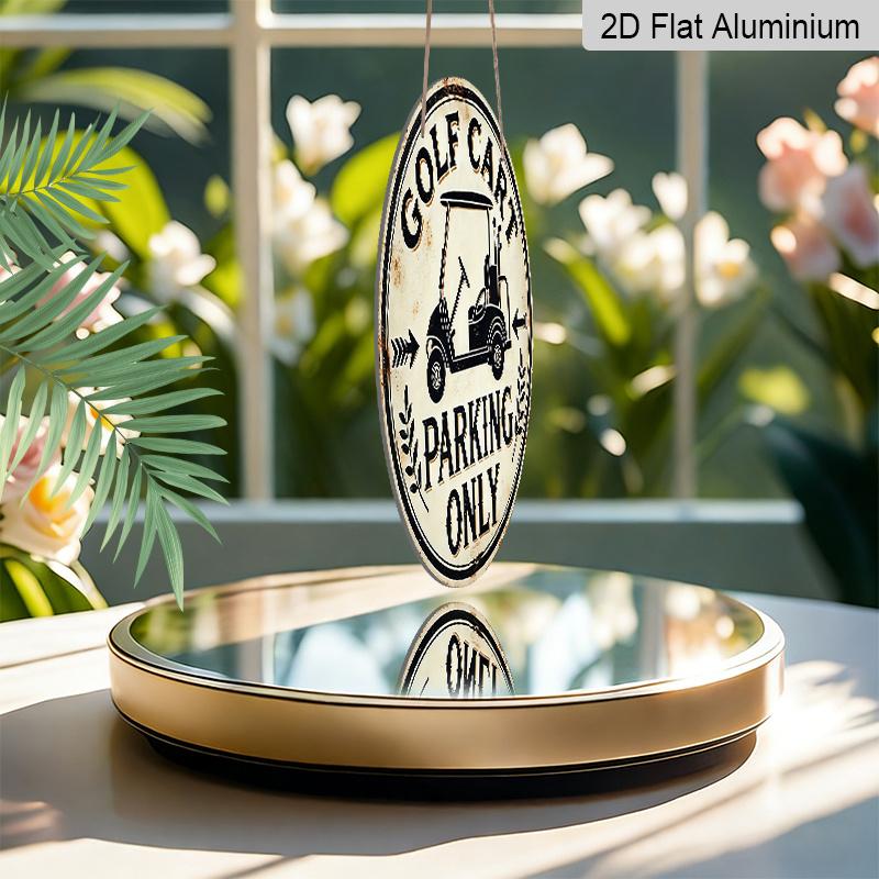 2D Flat - Round Aluminum Sign for Golf Carts, Featuring Fun Parking Rules. This 7.87X7.87 Inch Metal Tin Sign Is Perfect for Sports Enthusiasts And