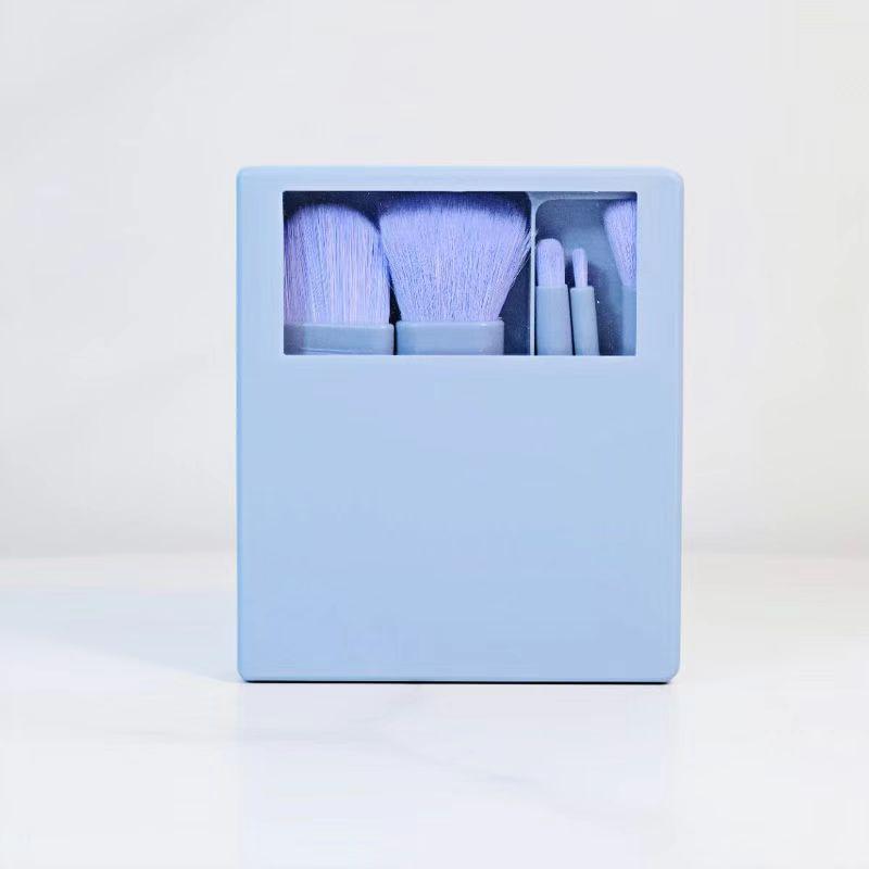 5-Piece Travel Makeup Brush Set with Mirror Box - Includes Foundation and Eye Detail Brushes