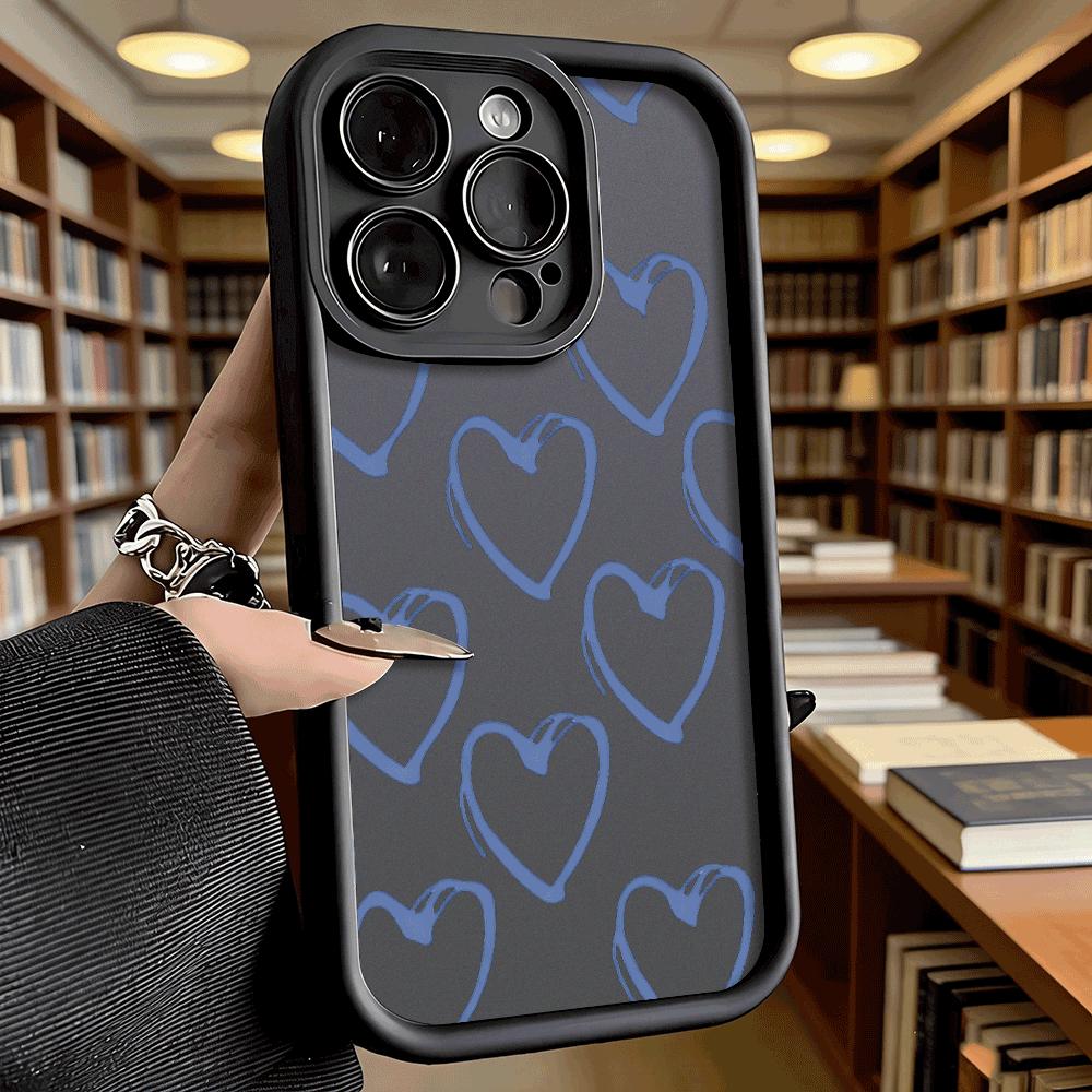 Blue Hand Drawn Heart Pattern Soft TPU Shockproof Case For Xiaomi Redmi Note 15 14 13 12 11 Pro Anti-Fall Protective Back Cover