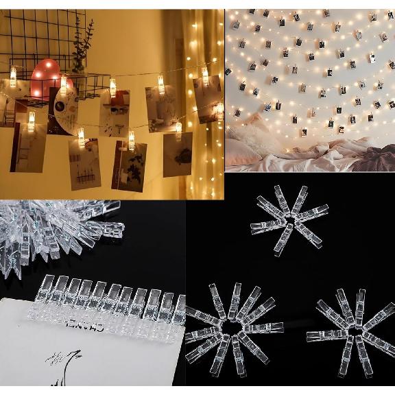 100pcs Photo Clips Mini Transparent Plastic Clear Paper Clips Mini Clothes P for Photos String Fairy Lights (100)