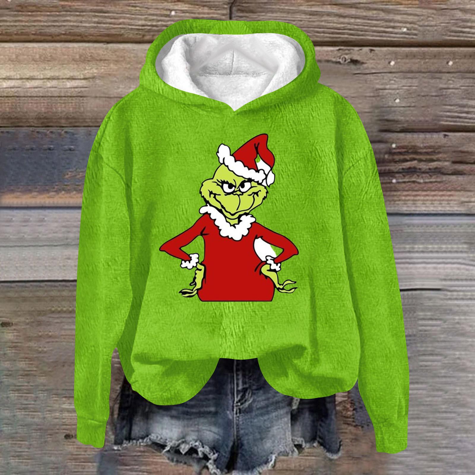 

Женская модная повседневная толстовка с капюшоном и длинным рукавом из фланели с рождественским принтом XXL красный