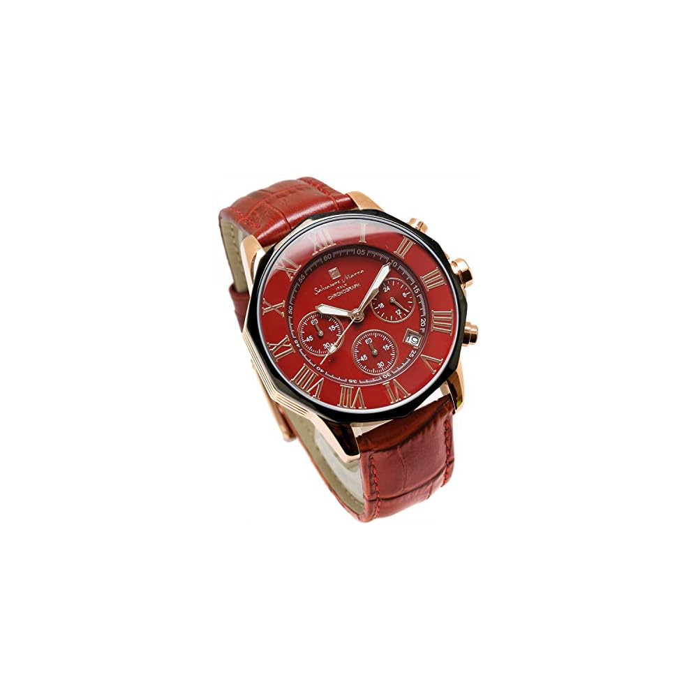 Salvatore Marra Men's Chronograph Watch Red 10 ATM Water Resistant Leather Strap