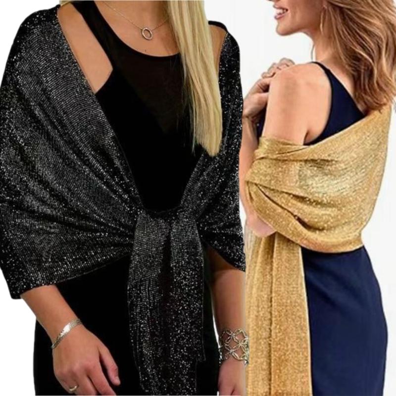Women Formal Evening Stole With Glittering Silver Design For Bridal Wedding And Evening Party Dresses Accessory