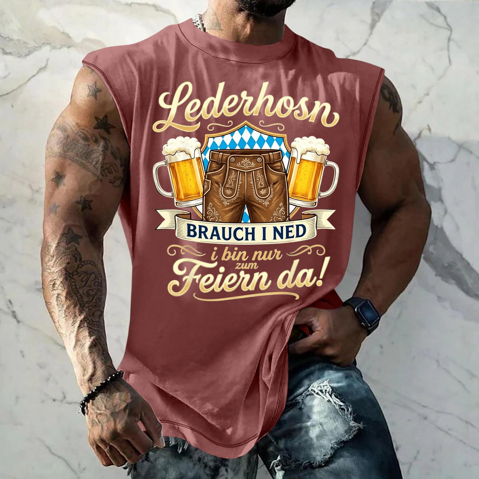 

Men Sleeveless Tank Top Loose Fit Casual Streetwear Summer Muscle Shirt Beer Festival Graphic Print Vacation Daily Wear L розовый