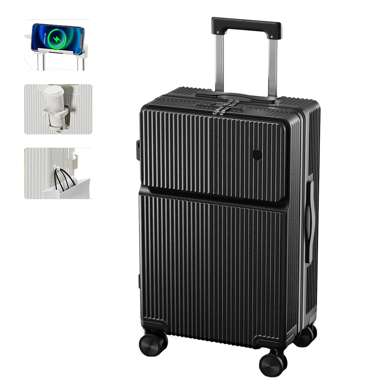 

Оснащений USB Чашка Прихований Гачок Циферблат Зменшує 360 Градусів Для Школи На Ніч S [VERILADY] Валіза, Ручна поклажа, З фронтальним відкриванням, Порт, Тримач, Функція, чорний