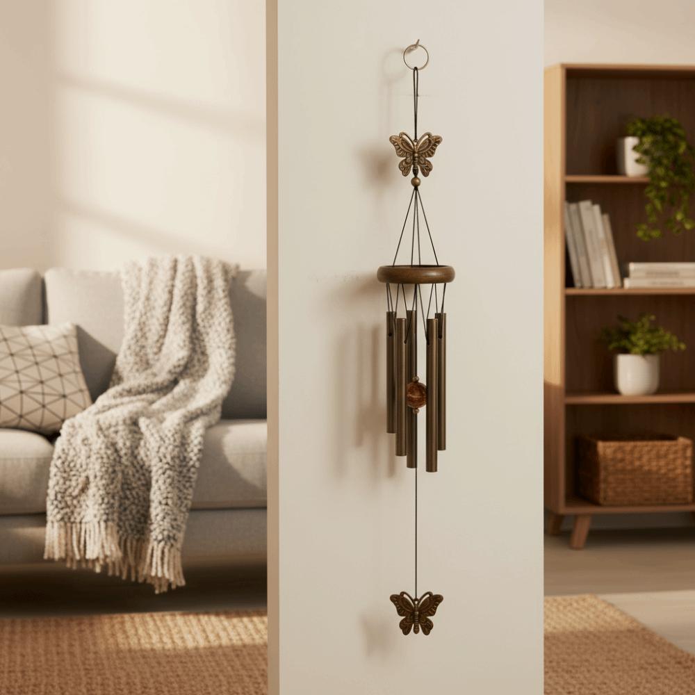 Rustic Style Metal Wind Chimes Butterfly Design Double Fishes Windchime  Patio Decor