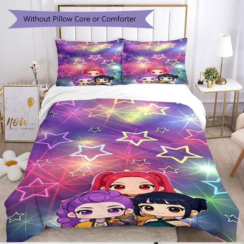 3pcs Duvet Cover Set (1*Duvet Cover + 2*Pillowcase, Without Core), KPop Demon Hunters Print Soft All‑Season Bedding Set, Home Bedroom Decor Gift