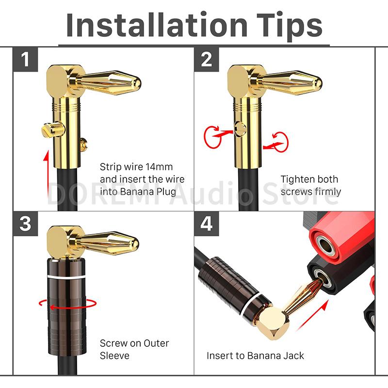 Banana Plug Right Angle 90 Degree 4mm Gold-Plated Connector Speaker Amplifier L Type Adapter Jack Audio Video Banana Connectors