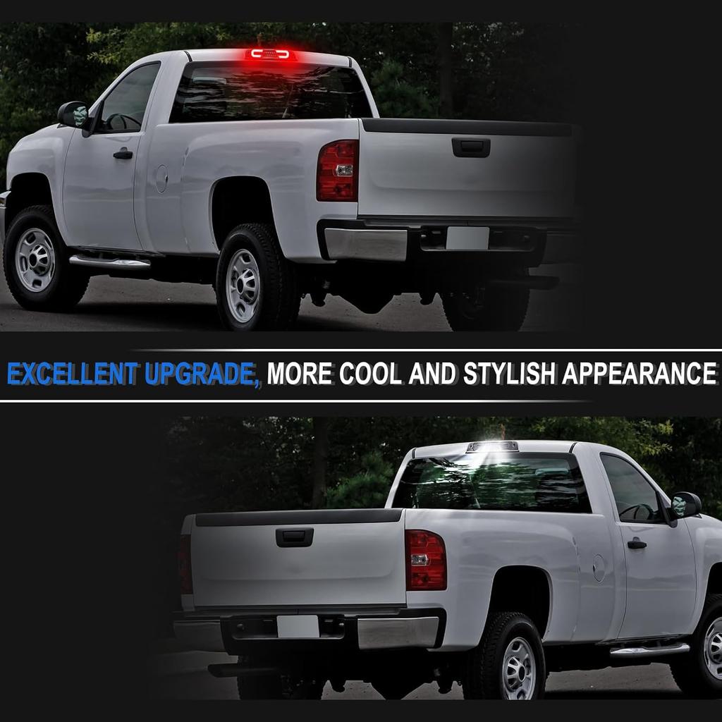 LED Third Brake Light Replacement for 2014-2018 Silverado Sierra 1500 2500HD 3500HD Smoked Lens High Mount 3rd Brake Light White Cargo Light Lamp