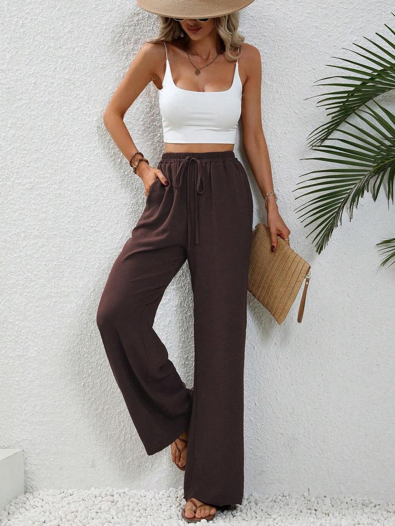 Women's Casual French Comfortable Straight Leg Wide Leg Pants with Pockets for Women