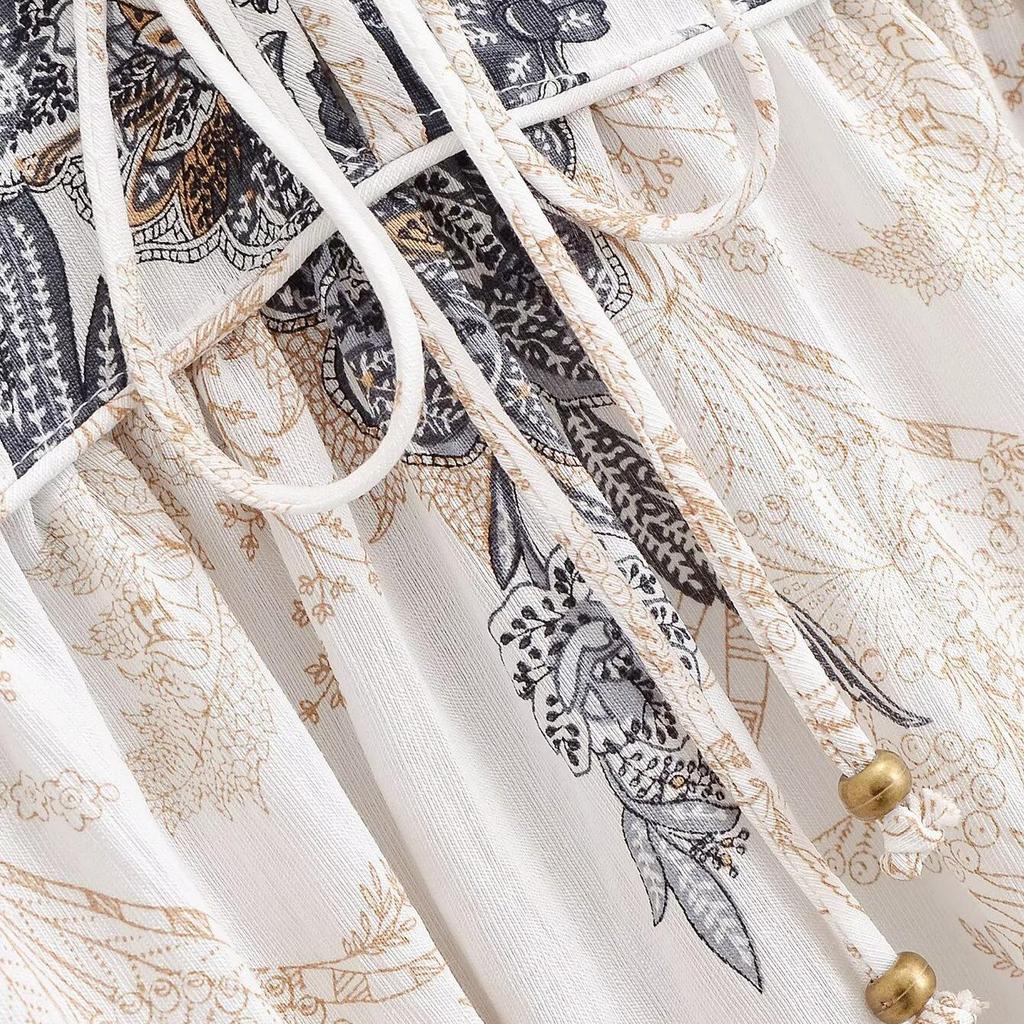 Spring 2026 Elegant Long Sleeve Bohemian Maxi Dress - European & American Style