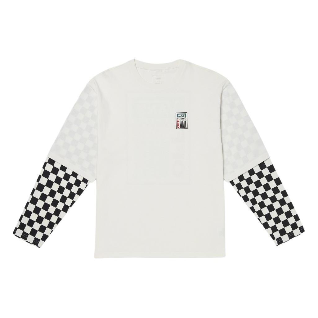 Vans Spaced Out Logo Checker Pearl Long Sleeve T-Shirt White Black Men s VN000GNWFS8 S