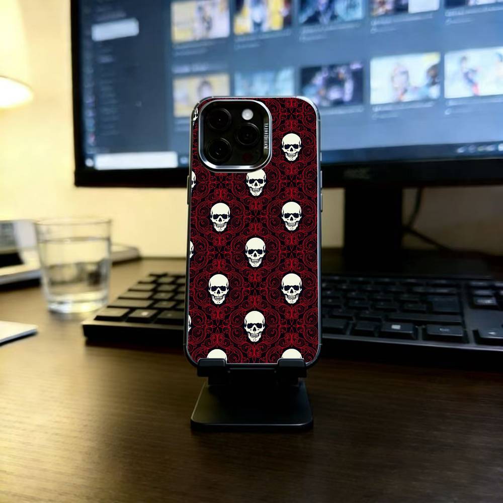 Vintage Red Bats Skull Trendy Pattern Phone Case For iPhone 17,16,15,14,13,12,11 Plus,Pro Max,XS,Colorful Silver Black Cover