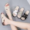 Summer PU Mother Sandals and Slippers Ladies's Middle-aged Ladies's Shoes Wedge-heeled Mid-heel Ladies Sandals and Slippers