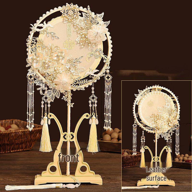 Handmade Double-Sided Chinese Style Luxury Bridal Round Fan - Perfect Gift for Friends' Wedding