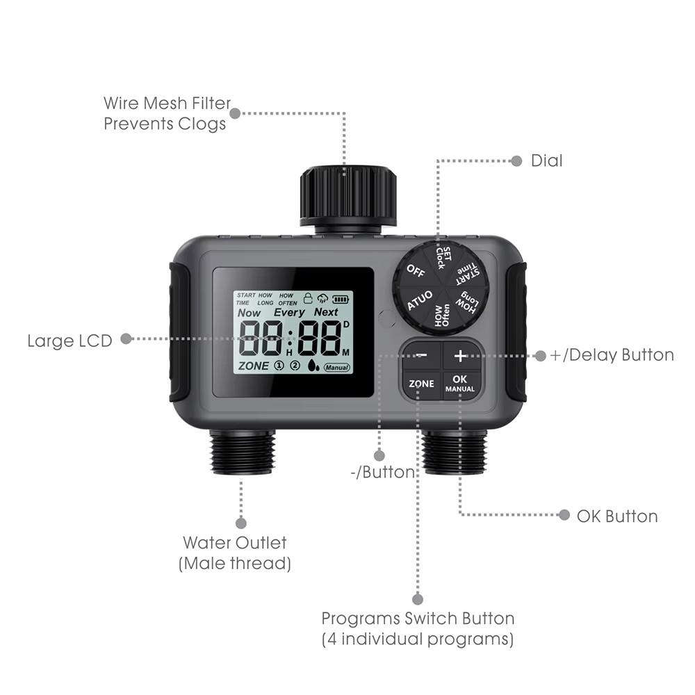 1/2-Outlets Automatic Water Timer Smart Irrigation Watering System Sprinkle Faucet Hose Programmer Timer for Garden Outdoor