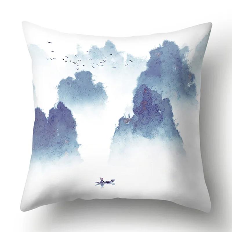 Ink Landscape Painting Pillowcase Bedroom Room Home Decoration Office Seat Living Room Sofa Cushion Cover 45x45cm