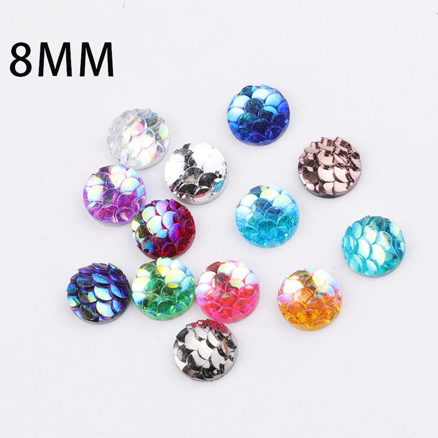 

8MM Round Fish Scale Resin Diamonds - AB Color Plated for DIY Jewelry 8MM