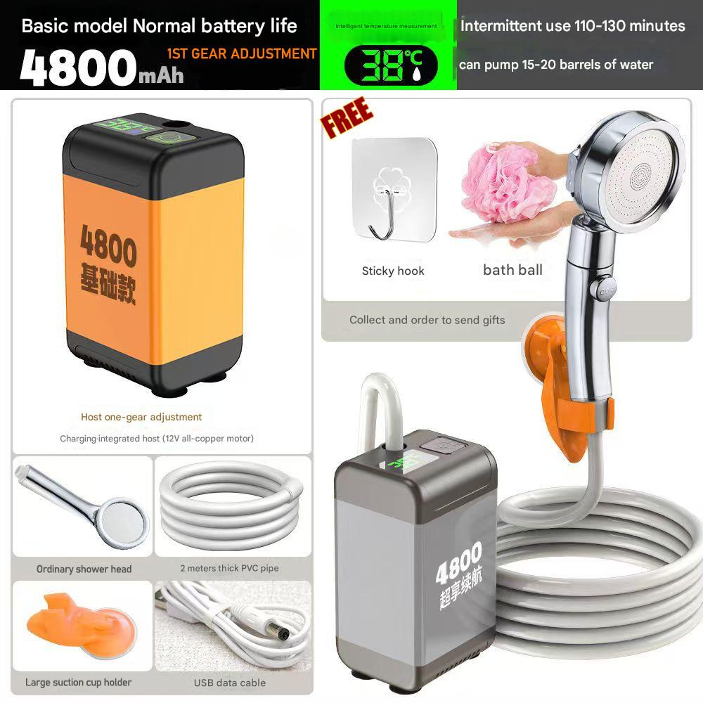

Портативный электрический насос для душа для кемпинга на открытом воздухе, перезаряжаемый через USB, 3 режима подачи воды, водонепроницаемое оборудование для душа IPX7 Standard: 4800mAh