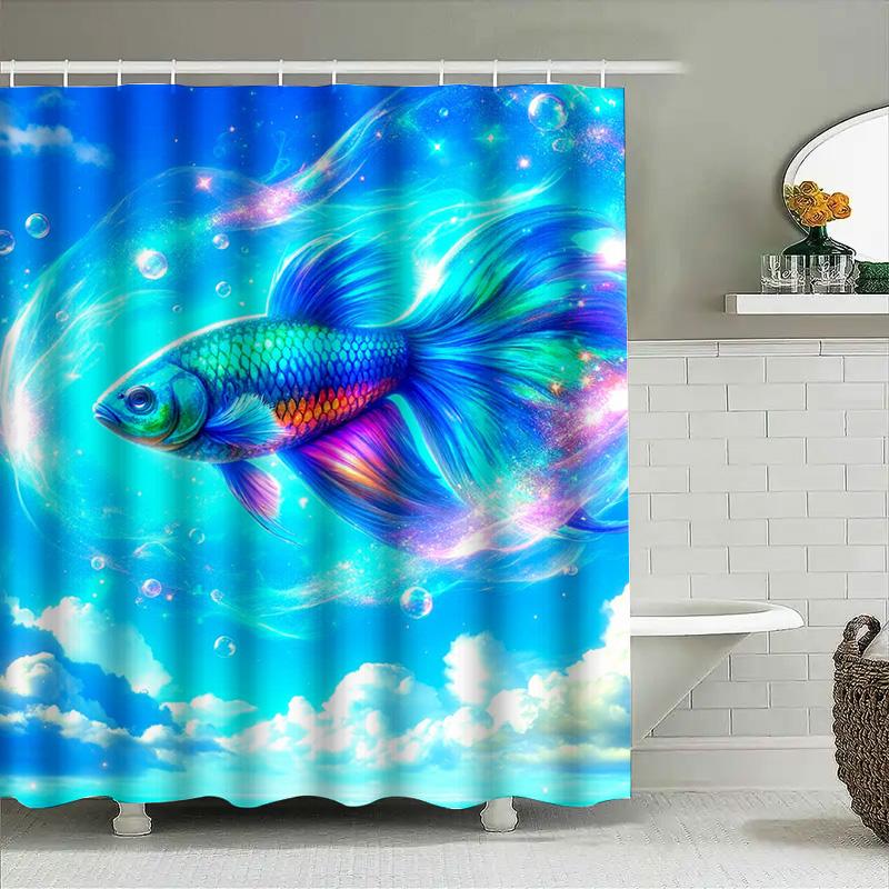 3D Printed Shower Curtain with Fish Design for Bathroom Decor Waterproof and Eco-Friendly Home Accessories Easy Installation Kit