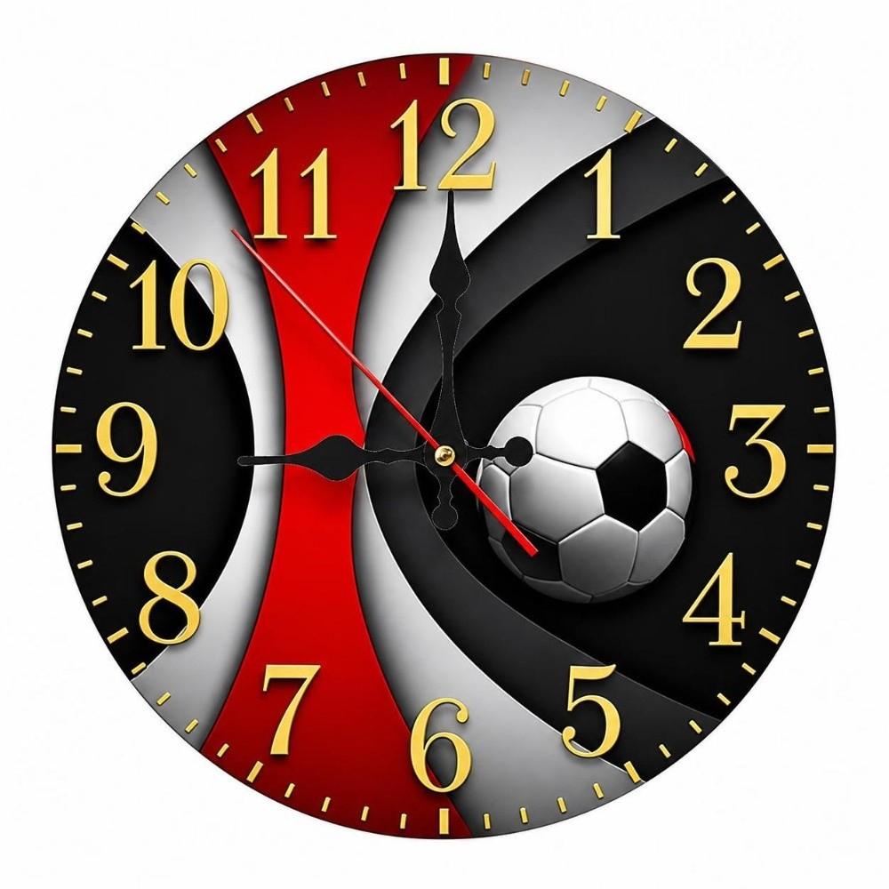 30cm Football-Themed Wooden Clock Solid Wood Soccer Quartz Clock Round Wall Clock  Living Room