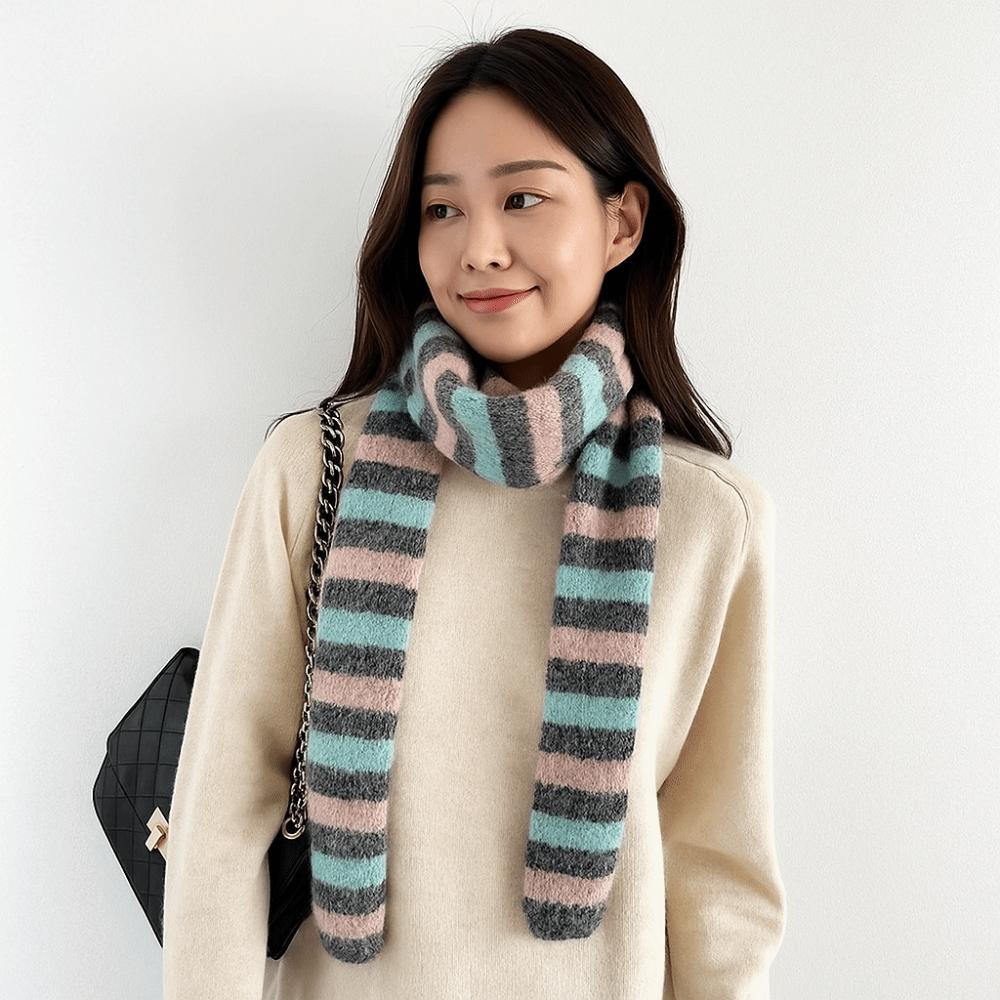 Thickened Striped Scarf Narrow Winter Shawl Fashion Cashmere Knitted Scarf  Daily