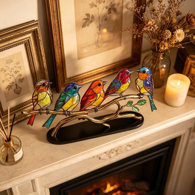 Small Creative Flower Bird Hanging Ornament Cute Bird Figurine Flock Series Home Wall Desktop Table Decor Gift Collection