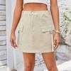 Women's Elastic Waist Straight Mini Denim Skirt Street Style Cargo Mini Skirt